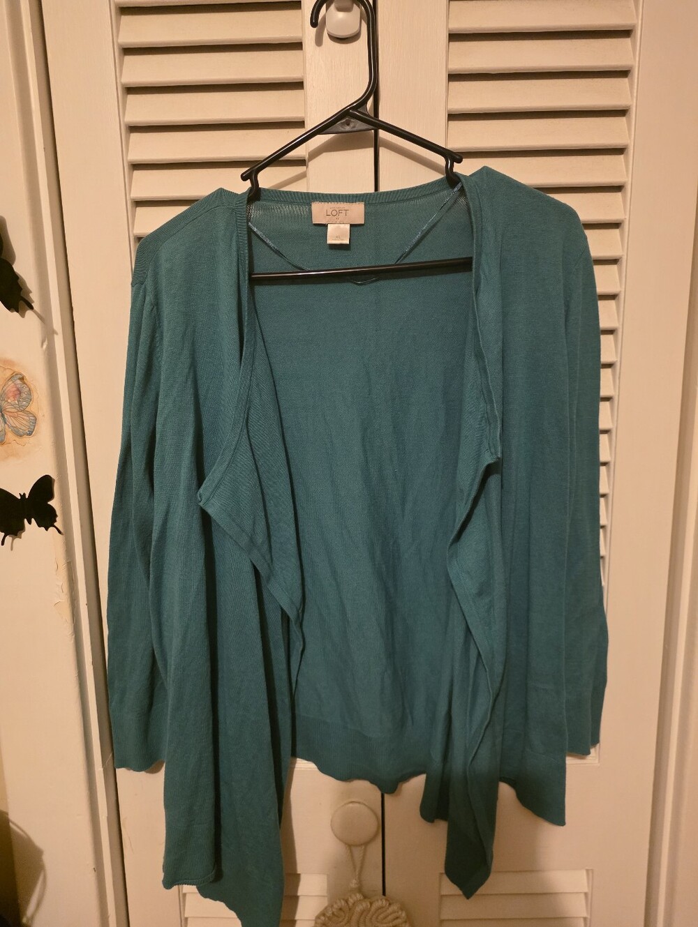 Ann Taylor LOFT Teal Open-Front Draped Cardigan